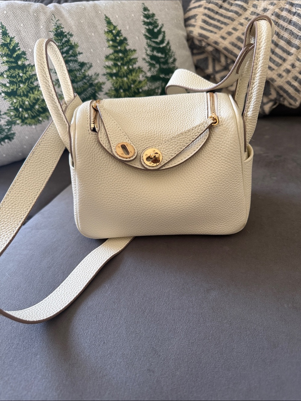 Mini Leather Crossbody Bag in Cream with Gold Hardware